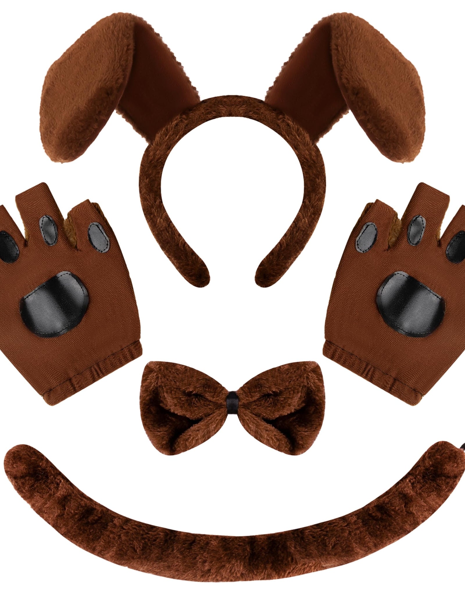 5 Pcs Animal Dog Puppy Costume Accessories Set for Adult & Kids, Halloween Party Dress-Up Accessories Set with Dog Puppy Ears Headband, Bowtie, Gloves and Tail Animal Costume Accessories