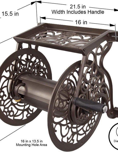 Load image into Gallery viewer, 704 Decorative Cast Aluminum Wall Mount Garden Hose Reel, Holds 125-Feet of 5/8-Inch Hose - Bronze
