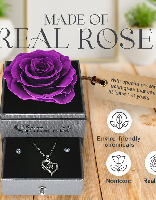 Load image into Gallery viewer, Glamour Boutique Preserved Rose in a Box with I Love You Necklace in 100 Languag
