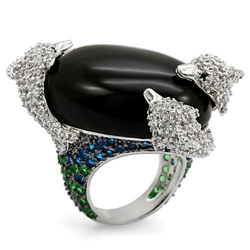 Load image into Gallery viewer, LO1547 - Rhodium + Ruthenium Brass Ring with AAA Grade CZ  in Multi Color-0
