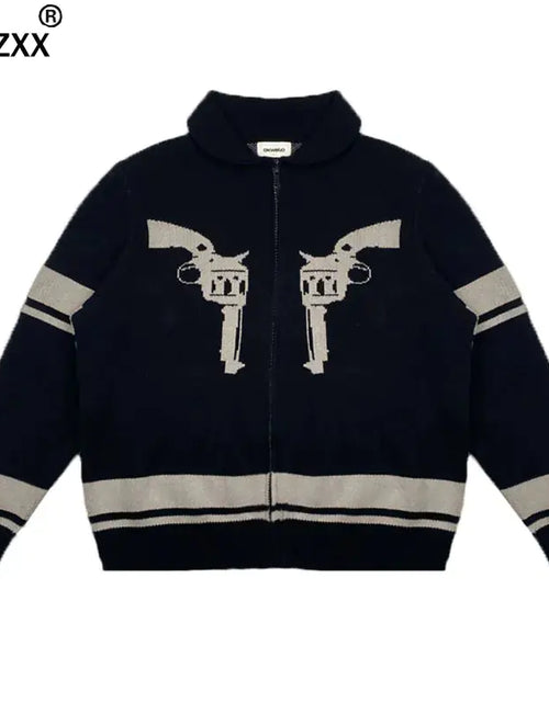 Load image into Gallery viewer, Vintage Printed Zipper Cardigan Sweater for Men

