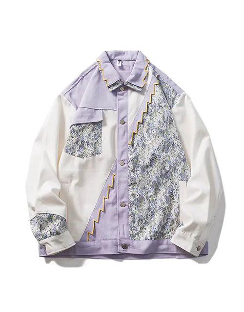 Load image into Gallery viewer, CALESECT 2024 Oversized Lace Patchwork Shacket Purple
