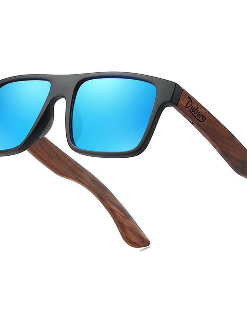 Load image into Gallery viewer, DUBERY Wood Frame Square Polarized Sunglasses for Men Women UV400 Protection Wooden Sun Glasses D833Blue Mirrored
