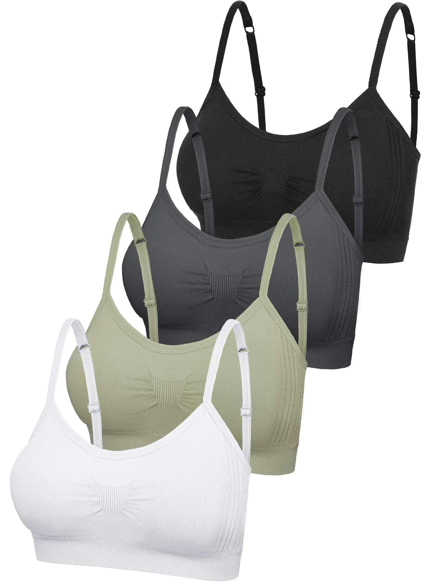 SATINIOR 4 Pieces Bralette Neck Cami Bra Wireless Tank Top Bra Sports Bra for Women(Large-x-LargeBlack Grey Green White)