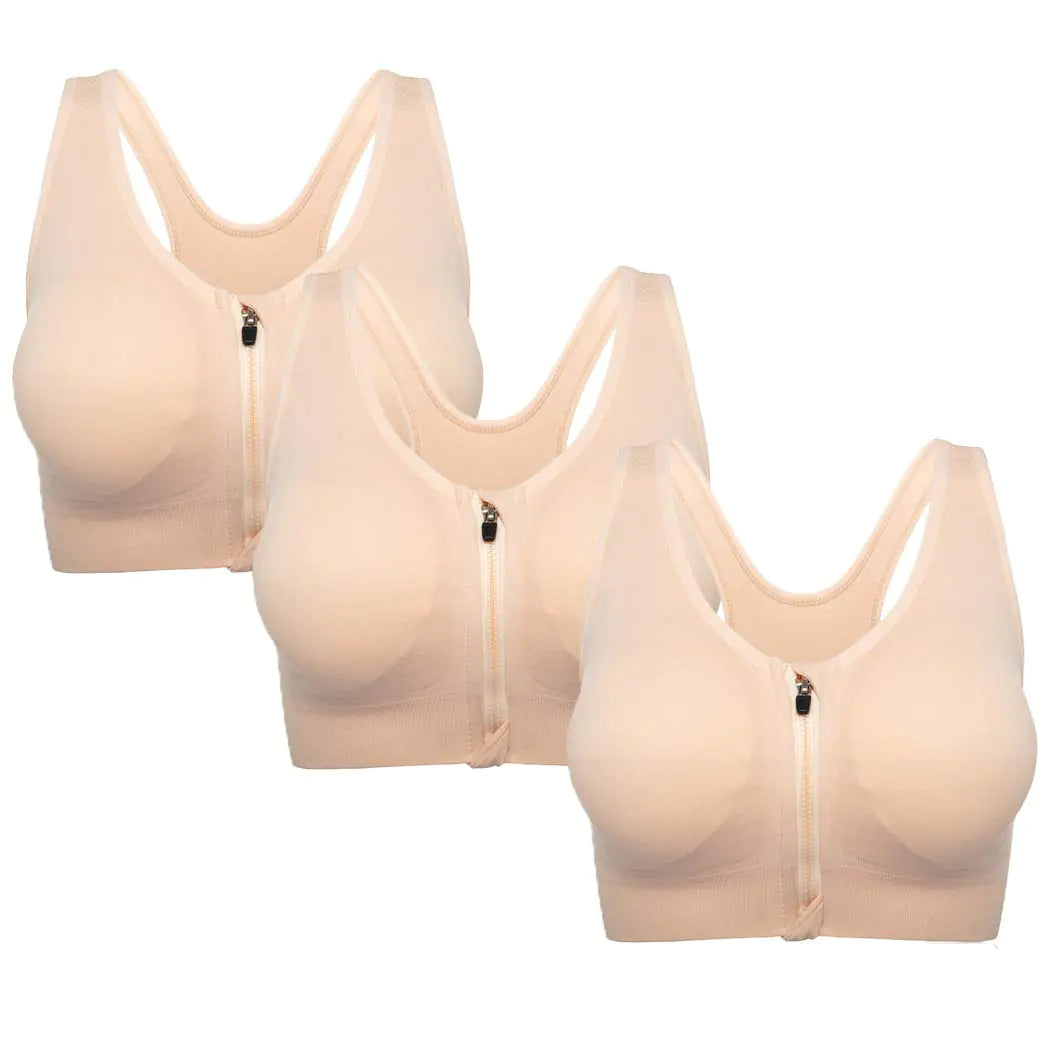 FLORATA Sports Bras for Women Zip Front Sports Bra Wireless Post-Surgery Bra Removable Cups Yoga Sport Bra