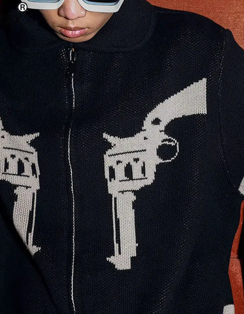 Load image into Gallery viewer, Vintage Printed Zipper Cardigan Sweater for Men
