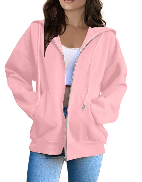 Load image into Gallery viewer, MAWOHLYYK Oversized Hoodies Hooded Jacket Women Fleece Jacket Women Zip Up Hoodie Zip Up Sweater Hoodies Teen Girls Womens Zip Up Sweatshirt Womens Fleece Zip Up Jacket Fall Womens Pink Xl
